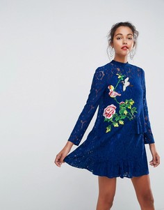 Кружевное платье мини с вышивкой ASOS - Мульти