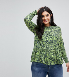 Свободный топ с длинными рукавами и ярким звериным принтом ASOS CURVE - Мульти