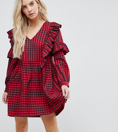 Свободное платье в клетку с оборками ASOS PETITE - Красный