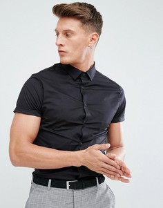 Черная зауженная рубашка с короткими рукавами ASOS - Черный