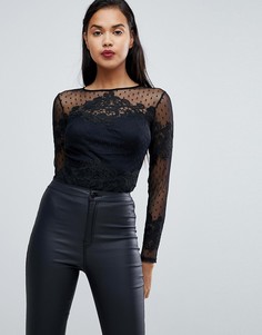 Lipsy Lace Sleeve Frill Detail Body - Черный