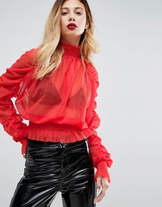 Сетчатый топ с присборенной отделкой ASOS - Красный