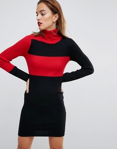Трикотажное платье в стиле колор блок с высоким воротником ASOS - Черный