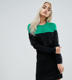 Трикотажное платье мини колор блок с кружевом ASOS PETITE - Мульти