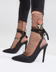 Сетчатые носки с вышивкой ASOS - Черный