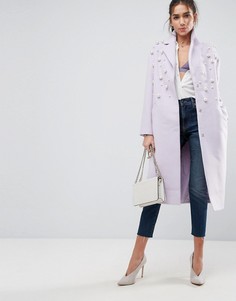 Мягкое пальто с искусственным жемчугом ASOS - Фиолетовый
