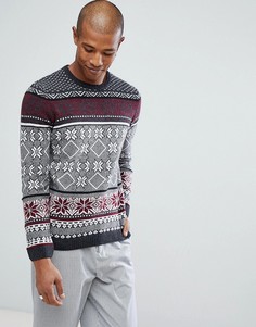Темно-серый джемпер из овечьей шерсти с узором Фэйр-Айл ASOS - Серый