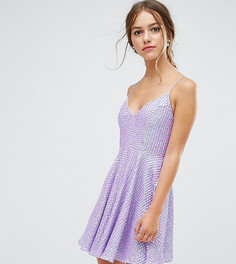 Приталенное платье мини с глубоким вырезом ASOS PETITE - Фиолетовый