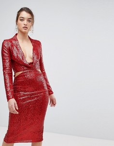 Платье миди с пайетками и вырезом ASOS - Красный