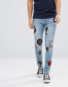 Выбеленные джинсы скинни с байкерской отделкой ASOS - Синий