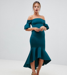 Облегающее платье миди с открытыми плечами ASOS PETITE PREMIUM - Синий