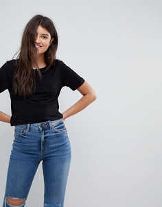 Свободная укороченная футболка с короткими рукавами ASOS - Черный