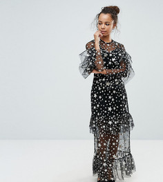 Сетчатое платье макси с вышивкой Boohoo Petite - Черный