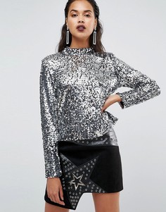 Топ с высоким воротником и пайетками Boohoo - Серебряный