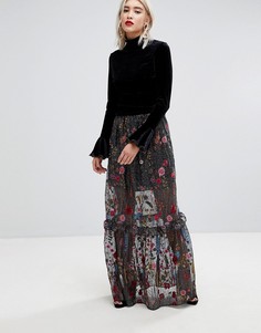 Броская юбка макси из премиум-кружева с вышивкой Lost Ink - Черный