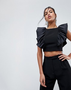 Топ с оборками и глубоким вырезом на спине ASOS - Черный
