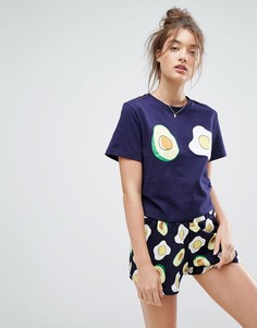 Пижамный комплект из футболки и шортов с принтом авокадо и яиц ASOS - Мульти