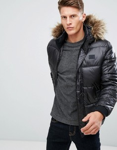 Дутая куртка с искусственным мехом на капюшоне Jack &amp; Jones Core - Черный