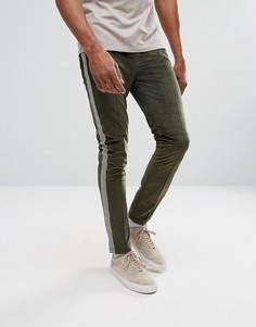 Велюровые брюки скинни цвета хаки с полосами по бокам ASOS - Зеленый