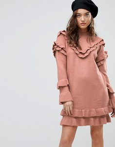Платье-джемпер с оборкой River Island - Розовый