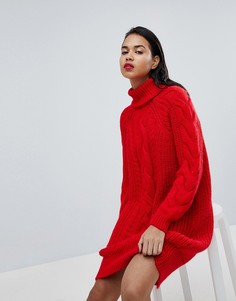 Вязаное платье-джемпер миди с узором косичка River Island - Красный