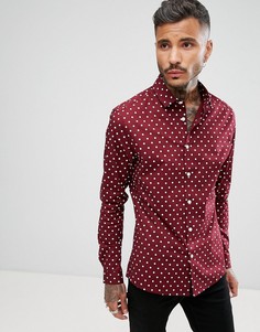 Бордовая приталенная рубашка в горошек ASOS - Красный