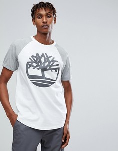 Бело-серая футболка оверсайз с рукавами реглан и светоотражающим логотипом Timberland - Белый