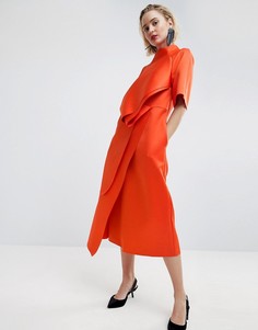 Атласное платье миди с защипами ASOS WHITE - Красный