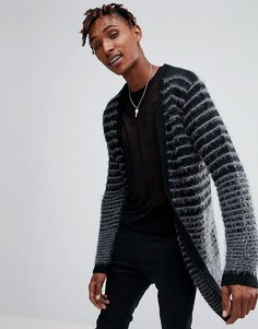 Черный фактурный кардиган удлиненного кроя в полоску ASOS - Черный