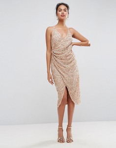 Платье миди с драпировкой ASOS - Золотой