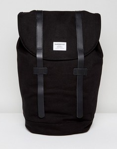 Рюкзак из органического хлопка с кожаными ремешками Sandqvist Stig - Черный