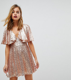 Кружевное платье мини с рукавами клеш и пайетками ASOS PETITE - Розовый