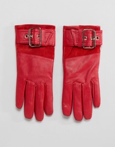 Красные кожаные перчатки на меховой подкладке River Island - Красный