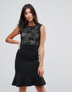 Платье миди с кружевным топом и оборкой AX Paris - Черный