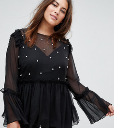Свободный топ с отделкой искусственным жемчугом ASOS CURVE - Черный