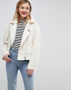 Байкерская куртка из искусственной кожи ASOS - Кремовый