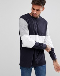 Темно-синий свободный длинный лонгслив колор блок ASOS - Темно-синий