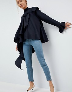 Топ из крепа с каскадной оборкой ASOS WHITE - Темно-синий
