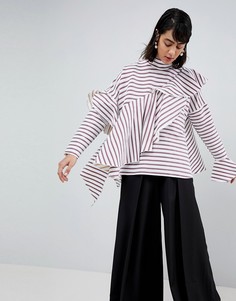 Топ в полоску с каскадными оборками ASOS WHITE - Красный