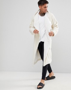 Блестящий флисовый халат с капюшоном ASOS - Белый