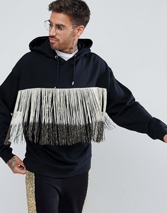 Оверсайз-худи с золотистой бахромой ASOS - Черный