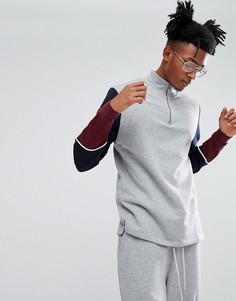 Длинный свитшот на молнии с рукавами колор блок ASOS - Серый