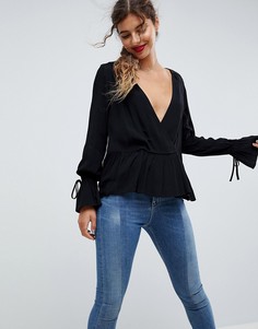 Oversize-блузка асимметричной длины с запахом ASOS - Черный