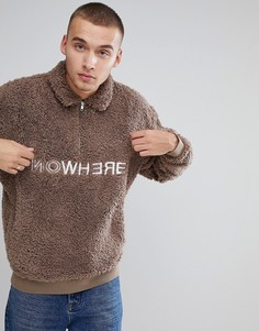 Оверсайз-куртка Харрингтон из искусственного меха с молнией и вышивкой ASOS - Бежевый