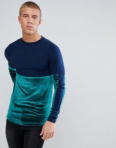 Темно-синий обтягивающий лонгслив из велюра и трикотажа ASOS - Темно-синий