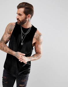 Черная велюровая майка-борцовка ASOS - Черный