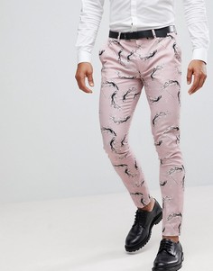 Розовые строгие облегающие брюки с принтом ASOS - Розовый
