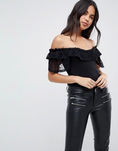 Топ в рубчик с кружевной вставкой ASOS - Черный