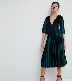 Бархатное платье-кимоно миди с плиссировкой ASOS TALL - Зеленый