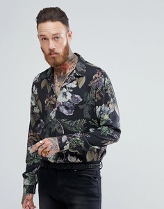 Рубашка классического кроя из вискозы с цветочным принтом ASOS - Черный